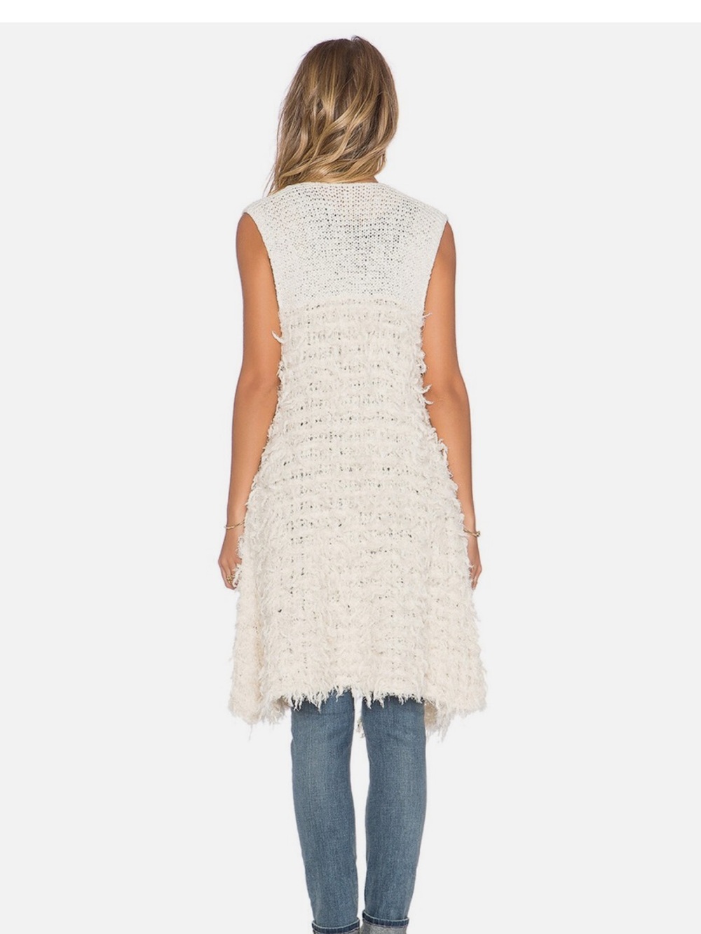 Free People White Faux-Fur Sleeveless Long Vest - Picture 4 of 16